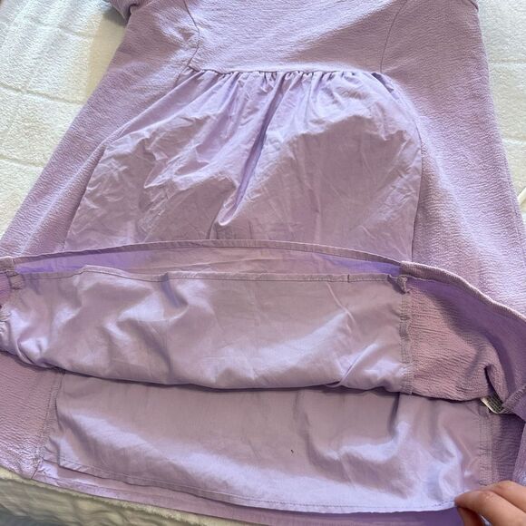 The Impeccable Pig MIXED MEDIA SHORT-SLEEVE MINI DRESS purple lilac Small - Picture 7 of 11